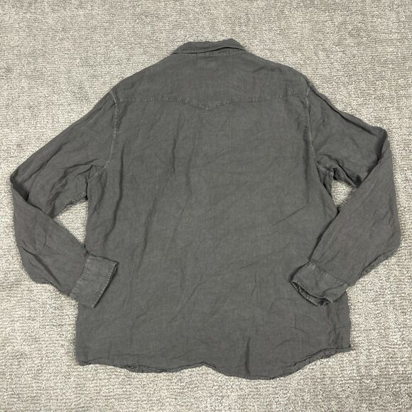 Lucky Brand Shirt Mens XL Linen Classic Fit Pearl Snap Gray Western - Picture 6 of 8